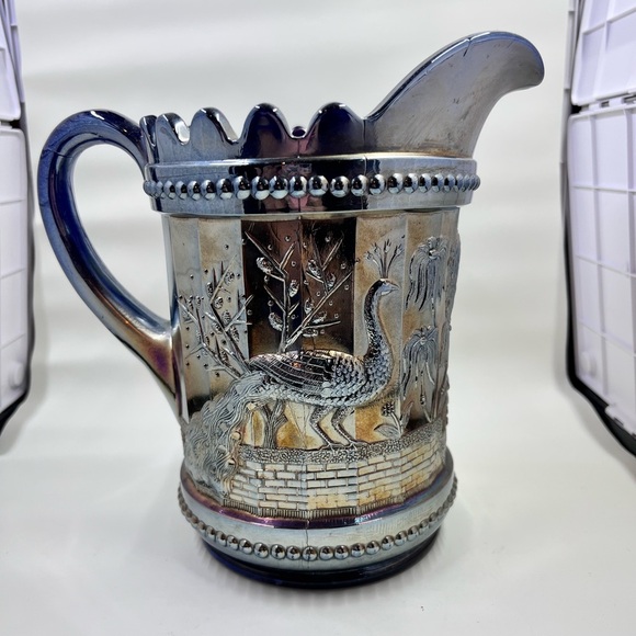Antique Dugan Peacock at the Fountain carnival glass pitcher - Picture 3 of 13